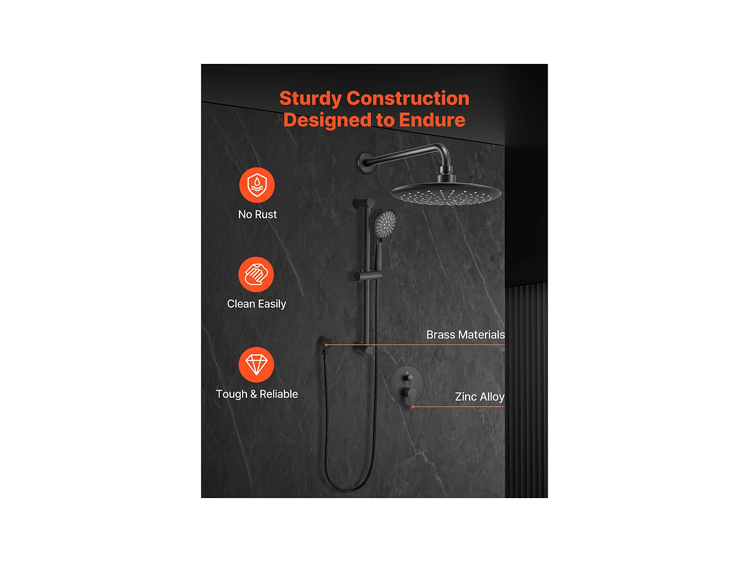 Colonne de Douche SucceBuy Kit de Douche, Système de Douche avec Pommeau de Tête Rond de 229 mm, Douchette à Main et Kit de Garniture, Finition Noir Mat