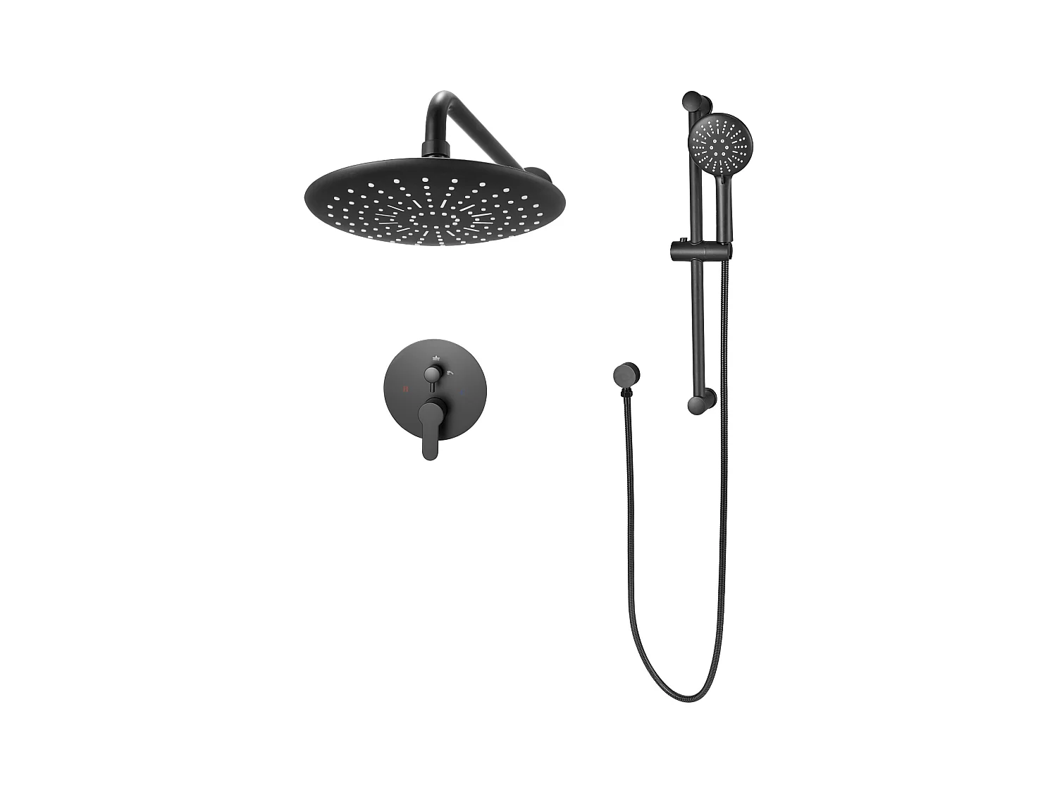 Colonne de Douche SucceBuy Kit de Douche, Système de Douche avec Pommeau de Tête Rond de 229 mm, Douchette à Main et Kit de Garniture, Finition Noir Mat