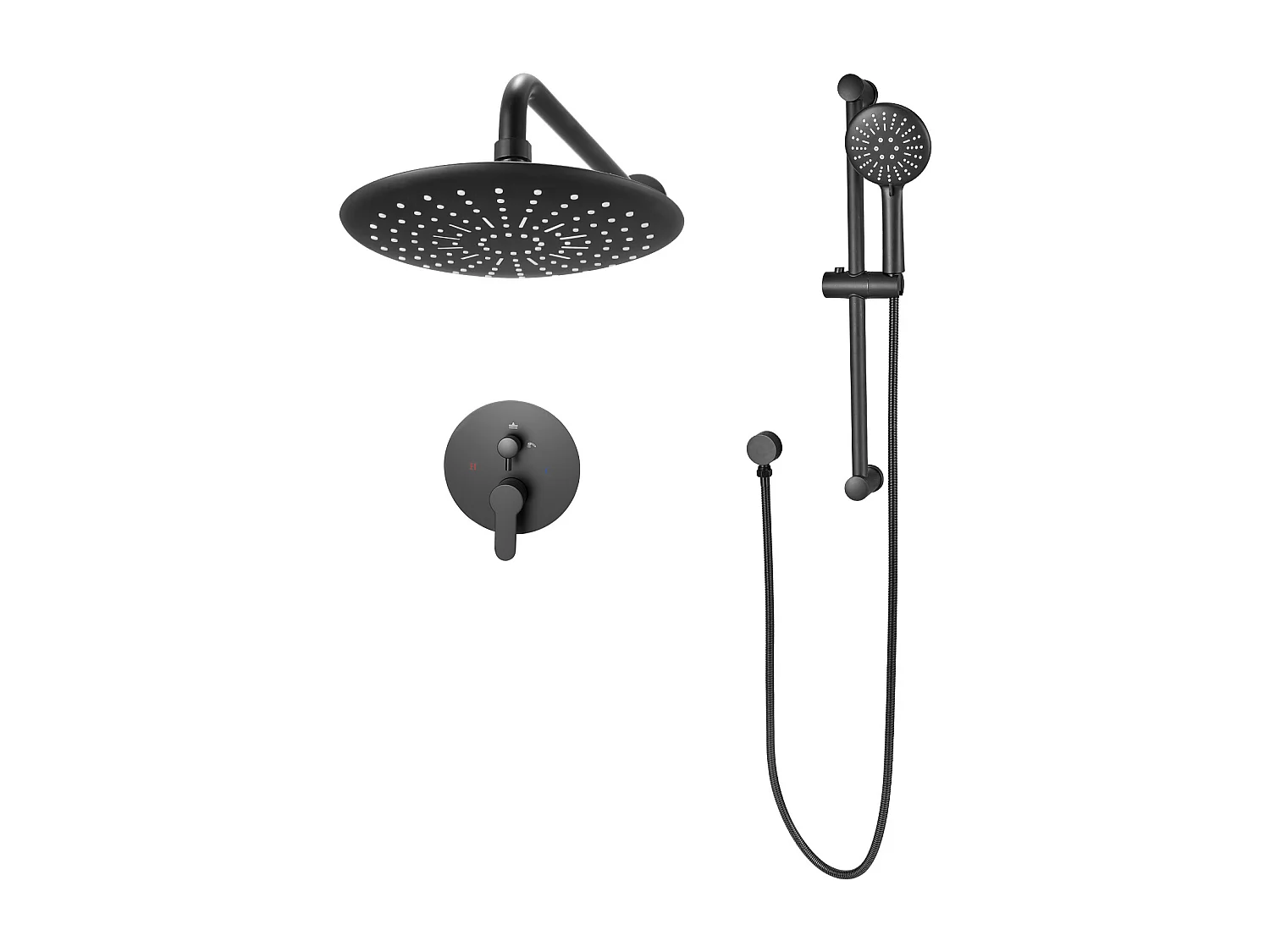 Colonne de Douche SucceBuy Kit de Douche, Système de Douche avec Pommeau de Tête Rond de 229 mm, Douchette à Main et Kit de Garniture, Finition Noir Mat