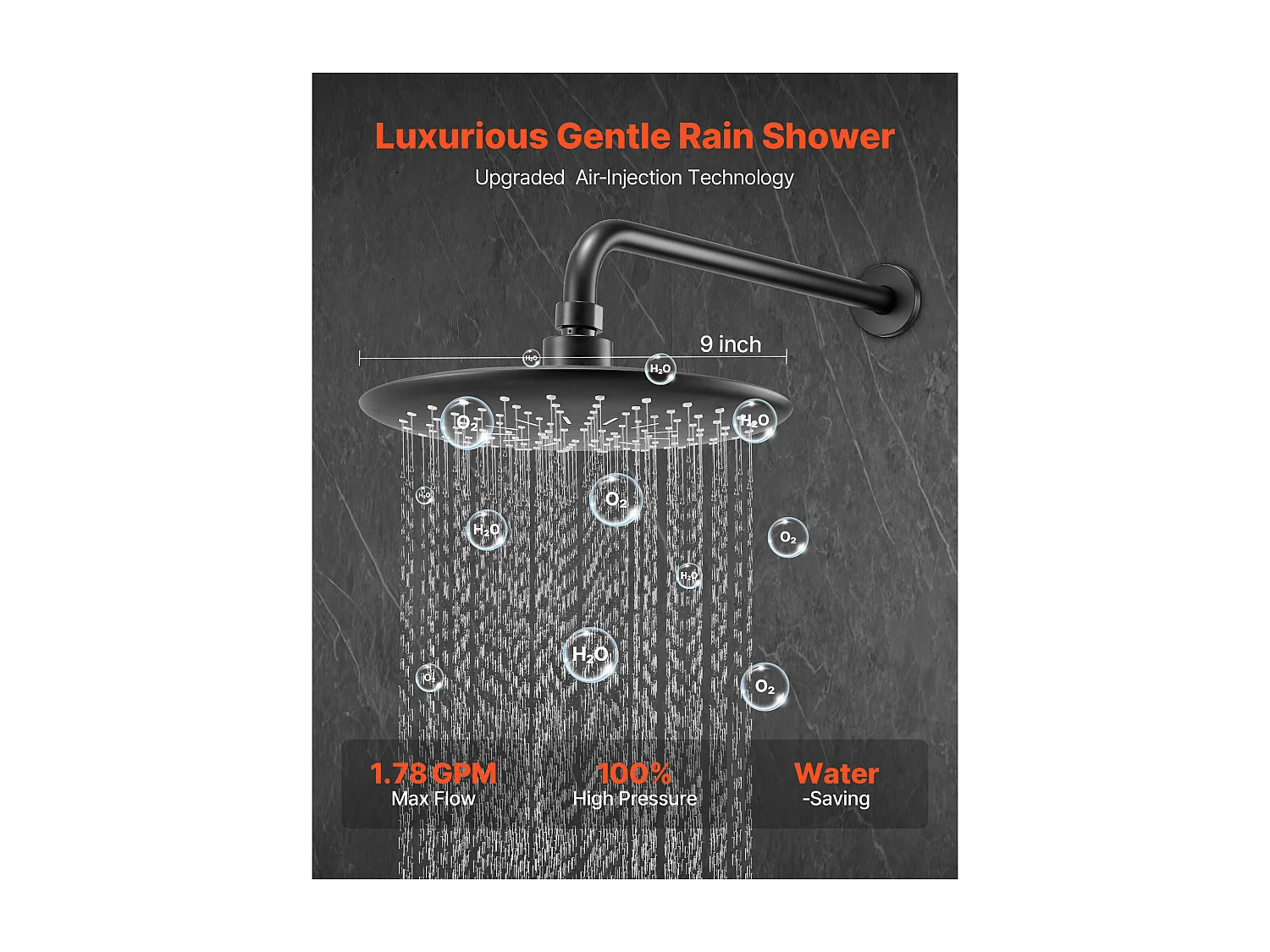Colonne de Douche SucceBuy Kit de Douche, Système de Douche avec Pommeau de Tête Rond de 229 mm, Douchette à Main et Kit de Garniture, Finition Noir Mat