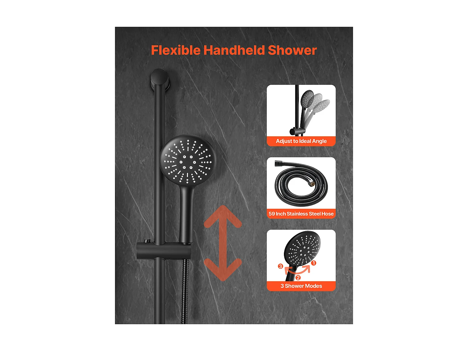 Colonne de Douche SucceBuy Kit de Douche, Système de Douche avec Pommeau de Tête Rond de 229 mm, Douchette à Main et Kit de Garniture, Finition Noir Mat