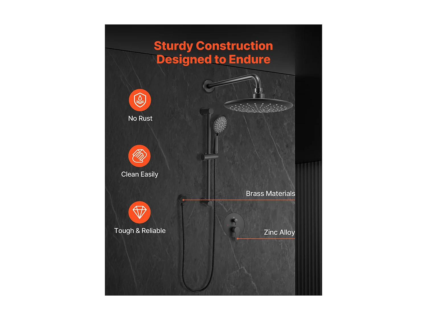 Colonne de Douche SucceBuy Kit de Douche, Système de Douche avec Pommeau de Tête Rond de 229 mm, Douchette à Main et Kit de Garniture, Finition Noir Mat