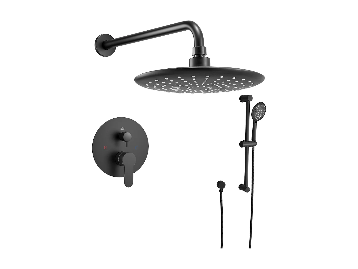Colonne de Douche SucceBuy Kit de Douche, Système de Douche avec Pommeau de Tête Rond de 229 mm, Douchette à Main et Kit de Garniture, Finition Noir Mat
