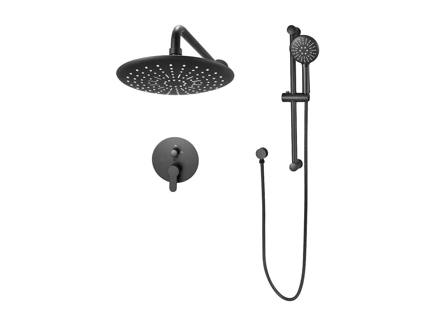 Colonne de Douche SucceBuy Kit de Douche, Système de Douche avec Pommeau de Tête Rond de 229 mm, Douchette à Main et Kit de Garniture, Finition Noir Mat