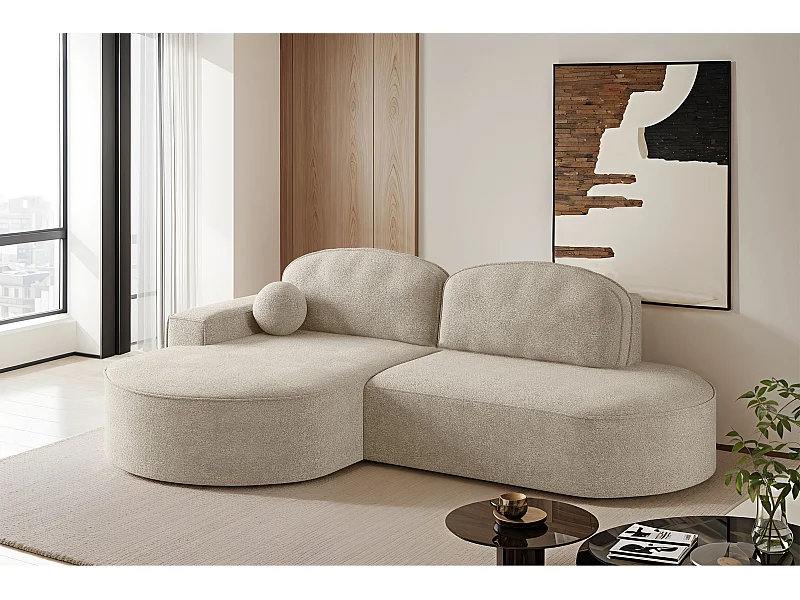 Hoekbank met slaapfunctie en bedstee Modena Rond stof Arena Beige Links