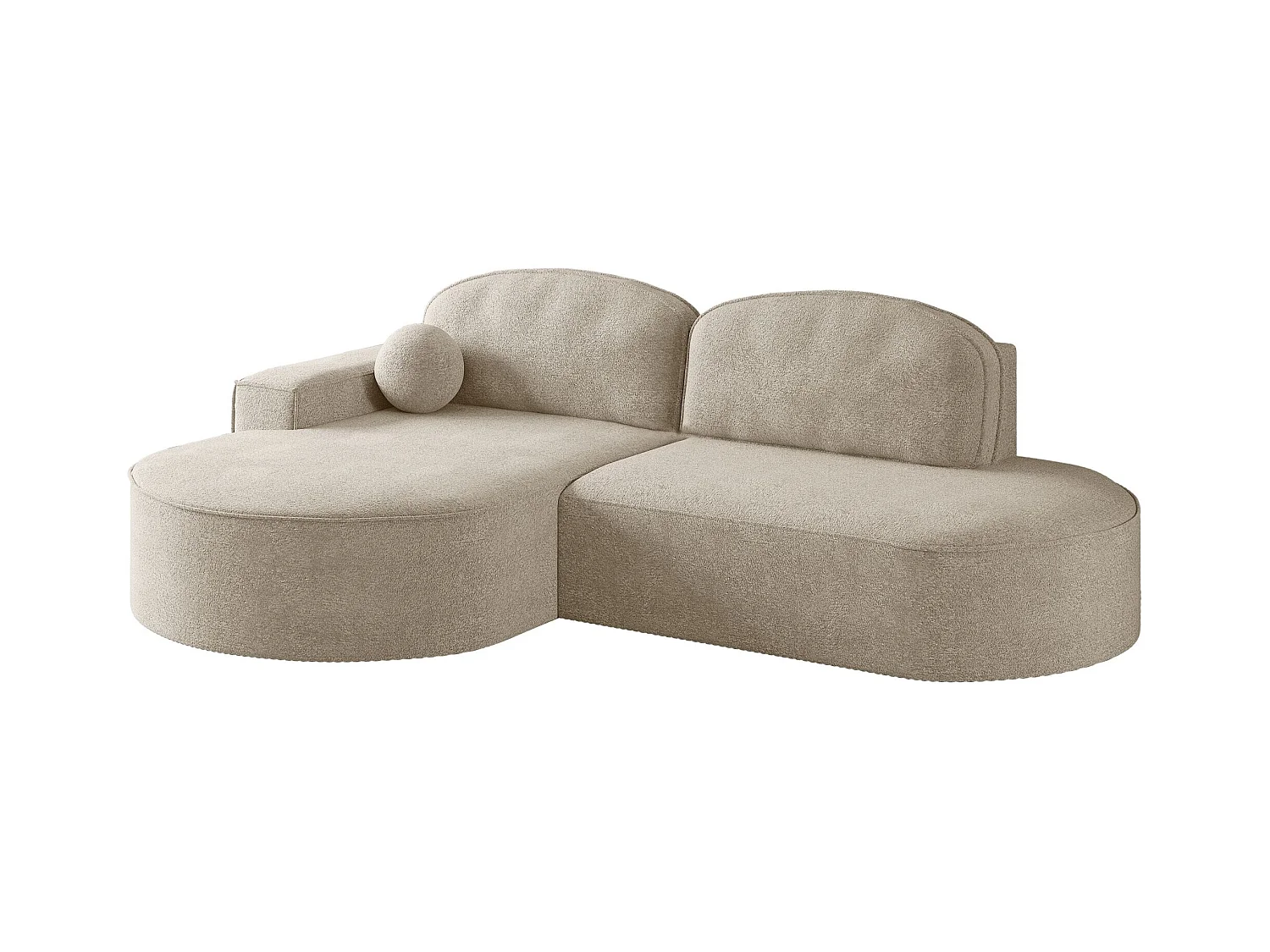 Canapé d'angle avec fonction couchage et coffre de lit Modena Round tissu Arena Beige Gauche