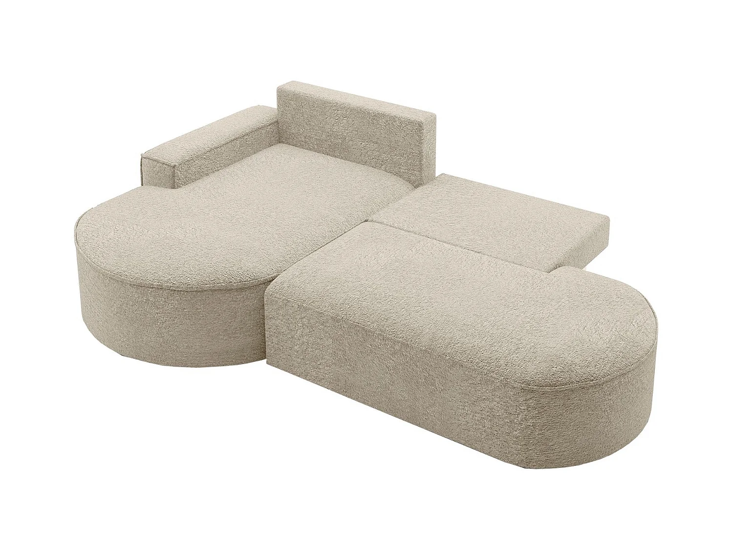 Canapé d'angle avec fonction couchage et coffre de lit Modena Round tissu Arena Beige Gauche