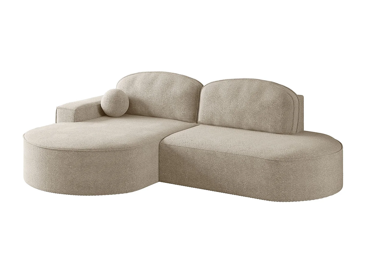 Canapé d'angle avec fonction couchage et coffre de lit Modena Round tissu Arena Beige Gauche