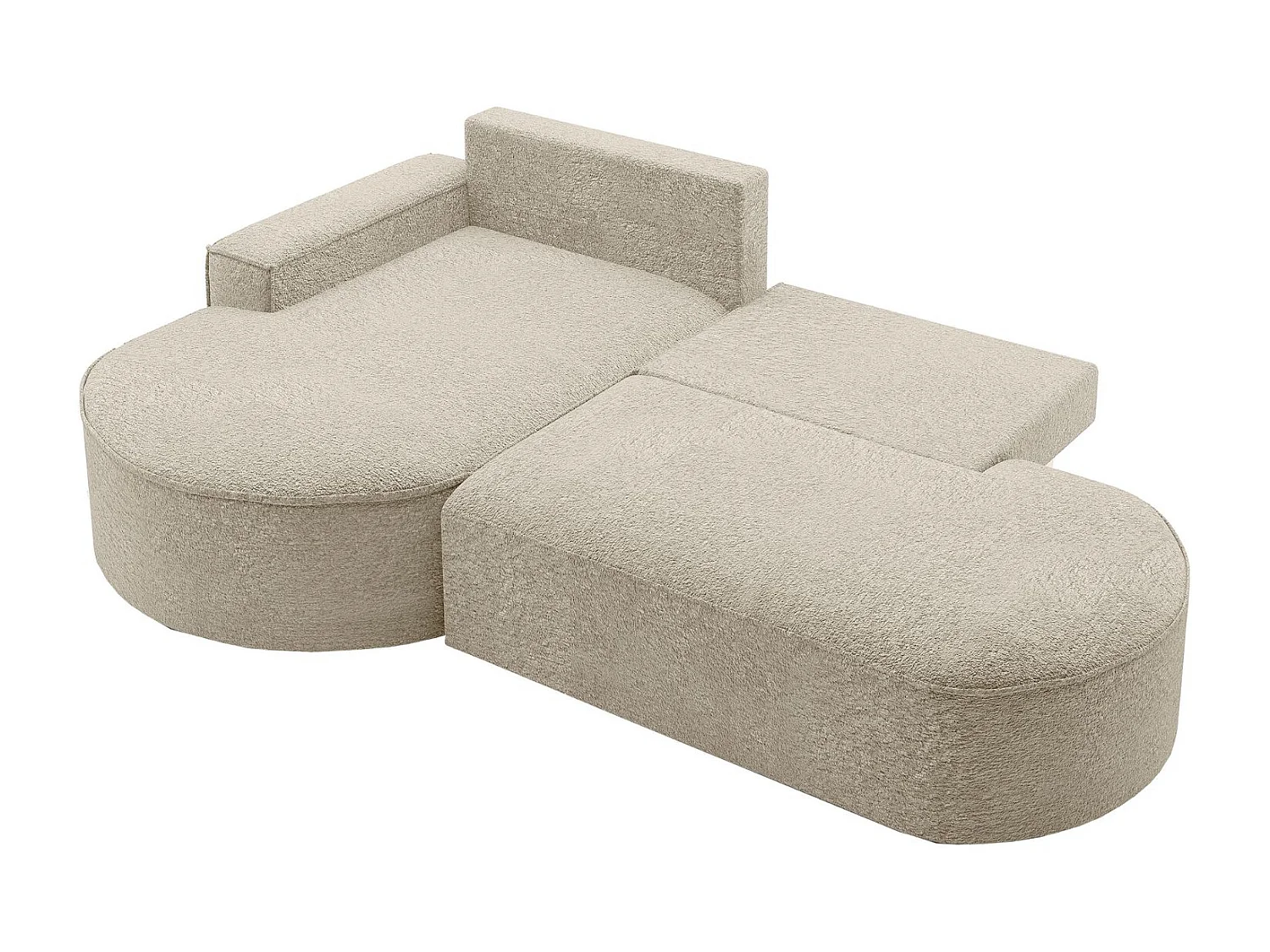 Canapé d'angle avec fonction couchage et coffre de lit Modena Round tissu Arena Beige Gauche