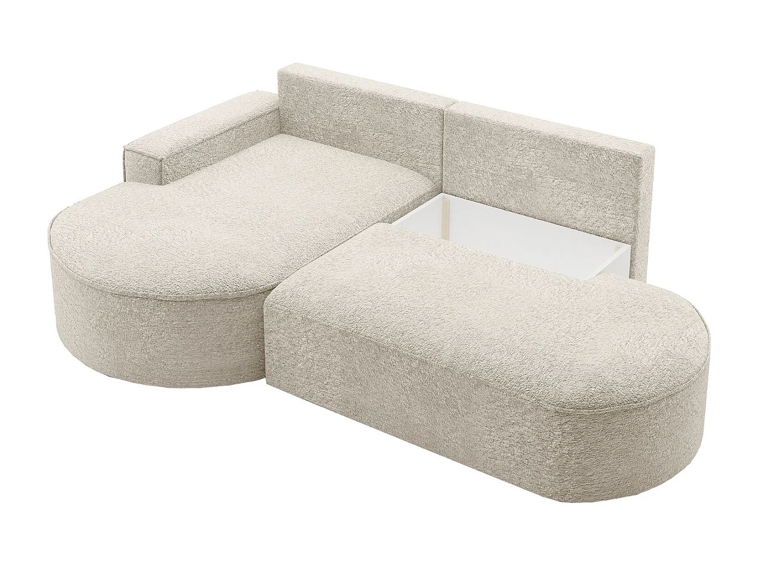 Canapé d'angle avec fonction couchage et coffre de lit Modena Round tissu Arena Beige Gauche