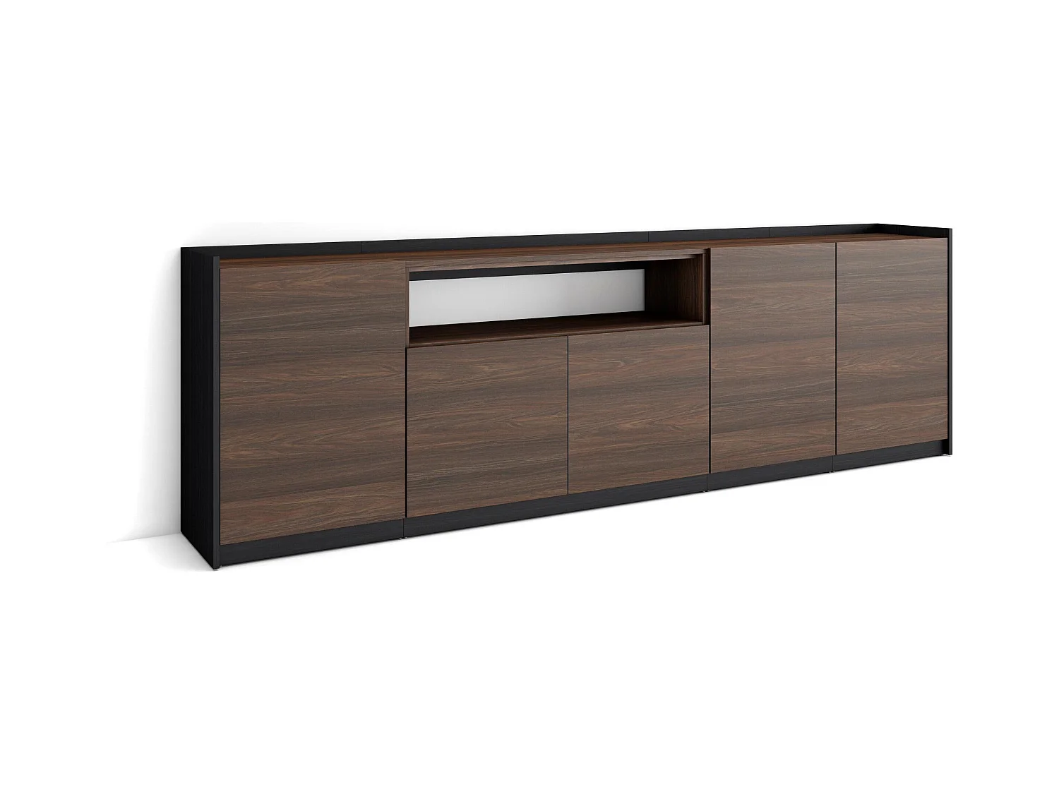 Credenza, Mobile, Cucina, 260x80x37 cm, 5 Porte, grande stoccaggio, Rovere scuro e Nero