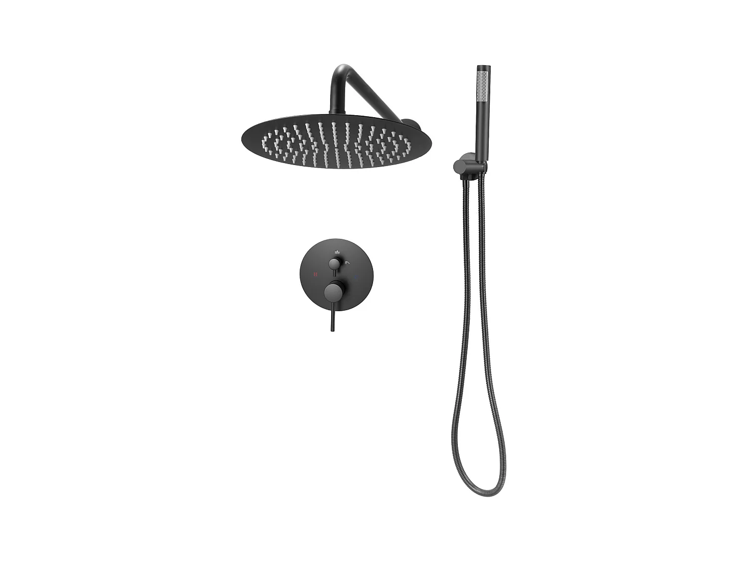 Colonne de Douche SucceBuy Kit de Douche, Système de Douche Pluie avec Pommeau Rond de 254 mm, Douchette à Main et Kit de Montage Mural, Finition Noir Mat