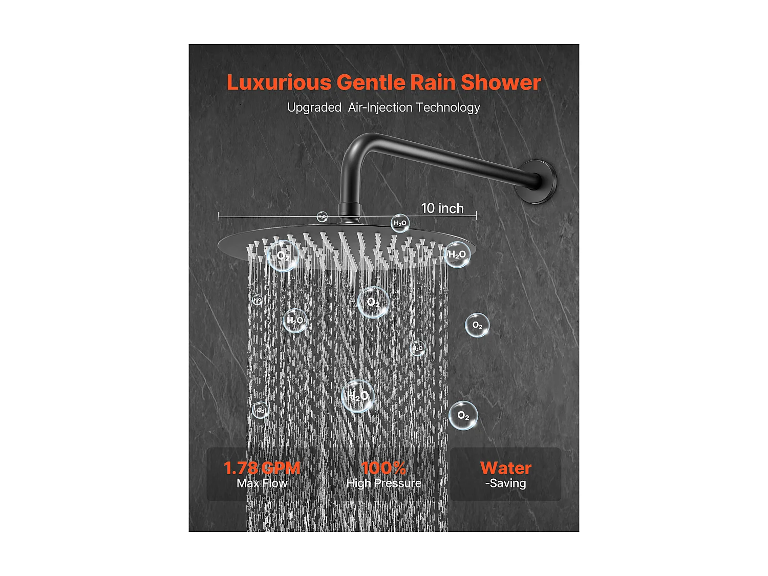 Colonne de Douche SucceBuy Kit de Douche, Système de Douche Pluie avec Pommeau Rond de 254 mm, Douchette à Main et Kit de Montage Mural, Finition Noir Mat