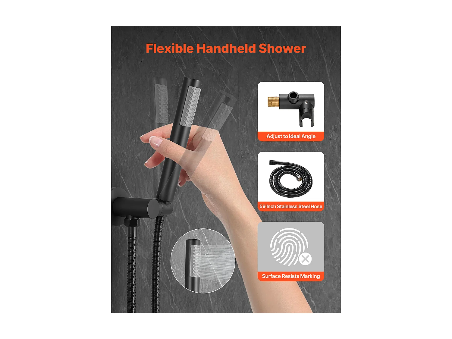 Colonne de Douche SucceBuy Kit de Douche, Système de Douche Pluie avec Pommeau Rond de 254 mm, Douchette à Main et Kit de Montage Mural, Finition Noir Mat