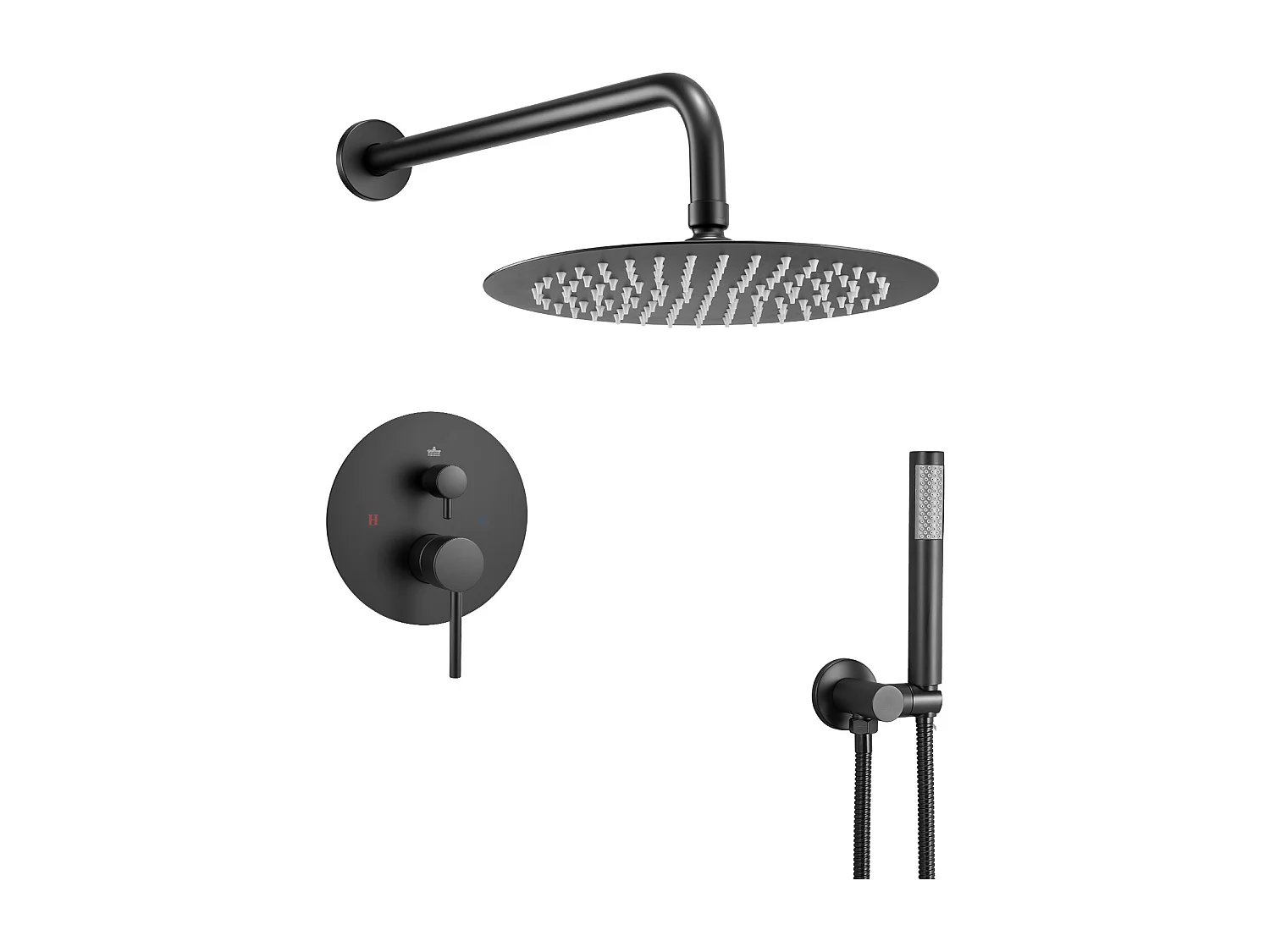 Colonne de Douche SucceBuy Kit de Douche, Système de Douche Pluie avec Pommeau Rond de 254 mm, Douchette à Main et Kit de Montage Mural, Finition Noir Mat