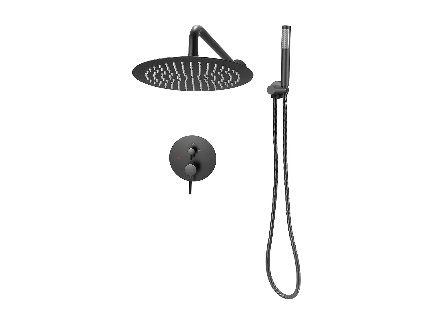 Colonne de Douche SucceBuy Kit de Douche, Système de Douche Pluie avec Pommeau Rond de 254 mm, Douchette à Main et Kit de Montage Mural, Finition Noir Mat