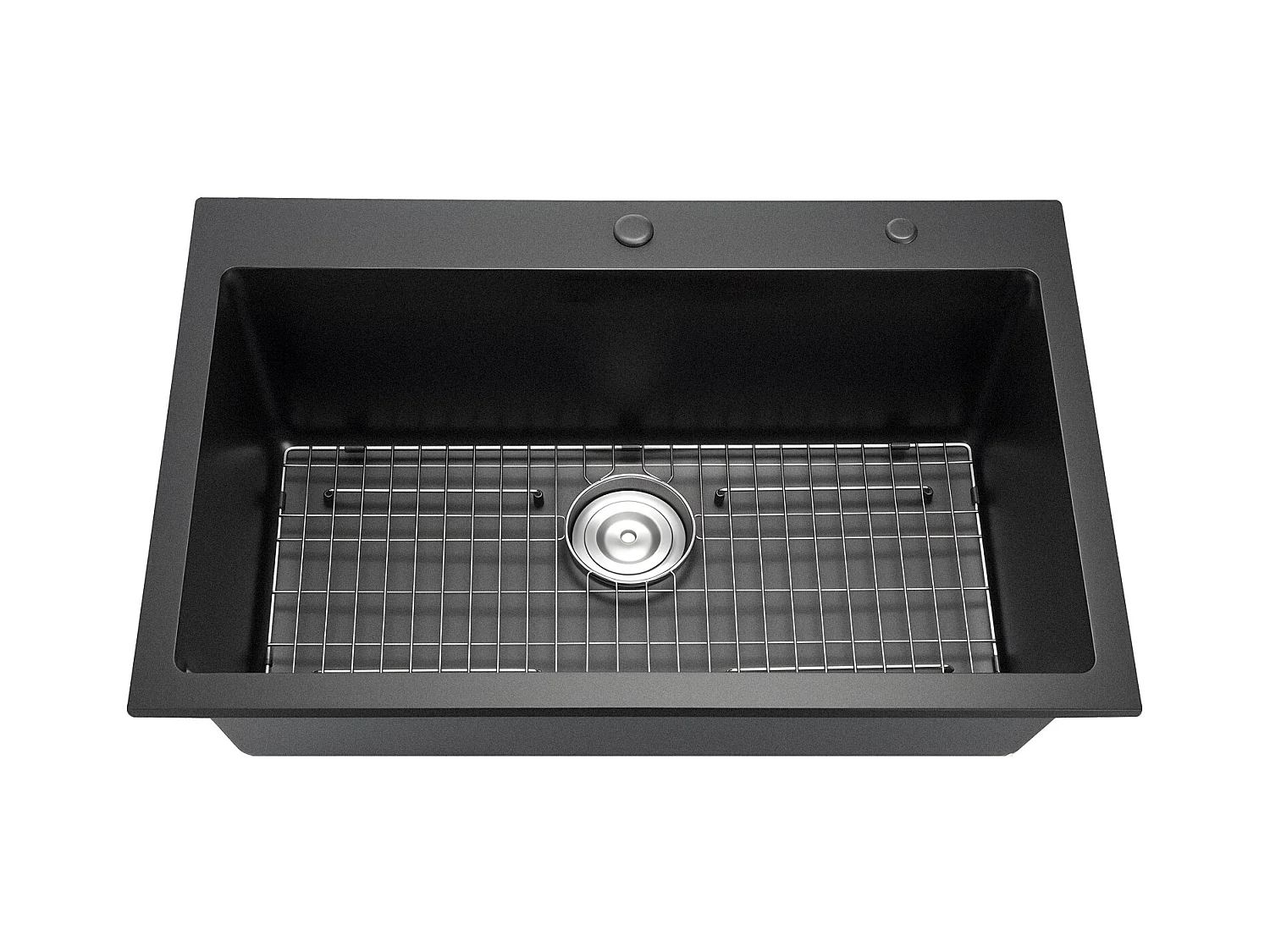 Évier de Cuisine SucceBuy Moderne en Granit de 83,8 cm, Évier à Poser à Large Cuve Simple, Bac à Laver Encastrable avec Accessoires Multiples