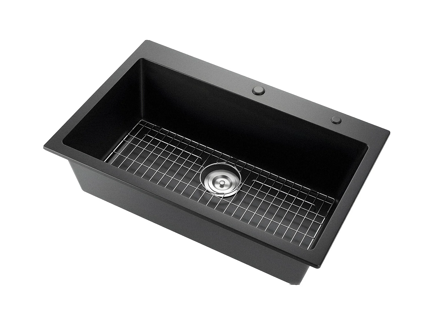 Évier de Cuisine SucceBuy Moderne en Granit de 83,8 cm, Évier à Poser à Large Cuve Simple, Bac à Laver Encastrable avec Accessoires Multiples