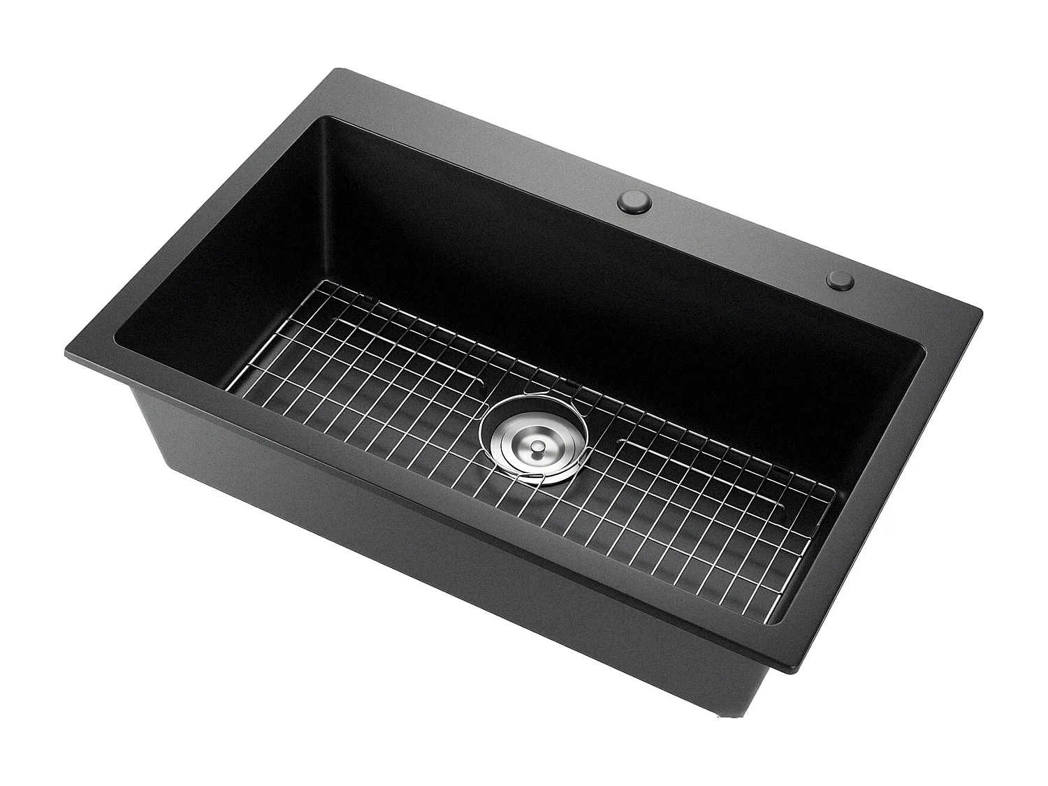 Évier de Cuisine SucceBuy Moderne en Granit de 83,8 cm, Évier à Poser à Large Cuve Simple, Bac à Laver Encastrable avec Accessoires Multiples