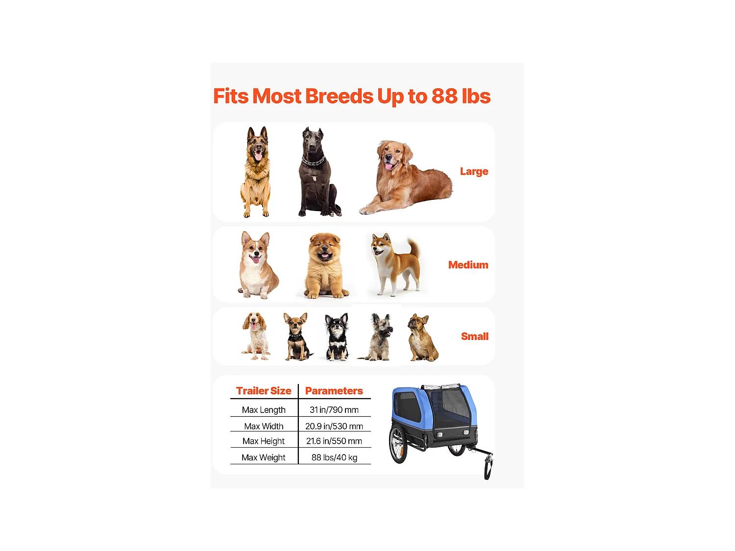 Remorque vélo SucceBuy pour Chien, Charge 40 kg, Porte Animaux de Compagnie de Vélos, Cadre Pliable Facile avec Roue à Dégagement Rapide, Réflecteur