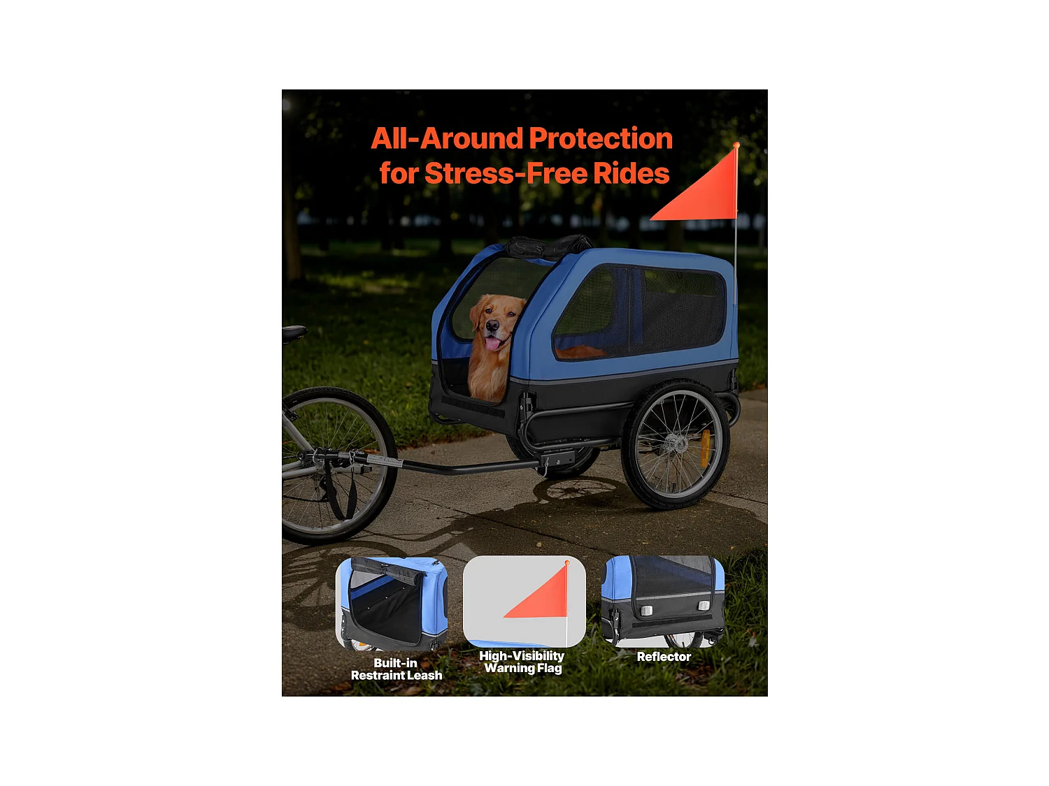 Remorque vélo SucceBuy pour Chien, Charge 40 kg, Porte Animaux de Compagnie de Vélos, Cadre Pliable Facile avec Roue à Dégagement Rapide, Réflecteur