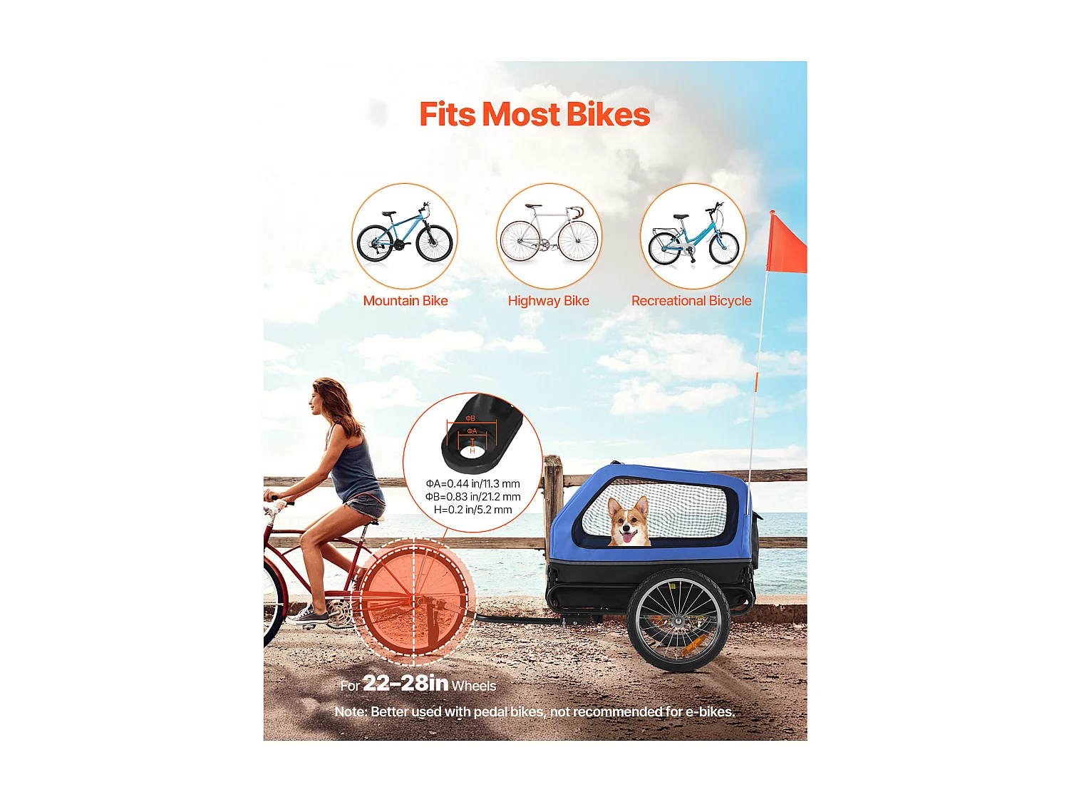 Remorque vélo SucceBuy pour Chien, Charge 40 kg, Porte Animaux de Compagnie de Vélos, Cadre Pliable Facile avec Roue à Dégagement Rapide, Réflecteur