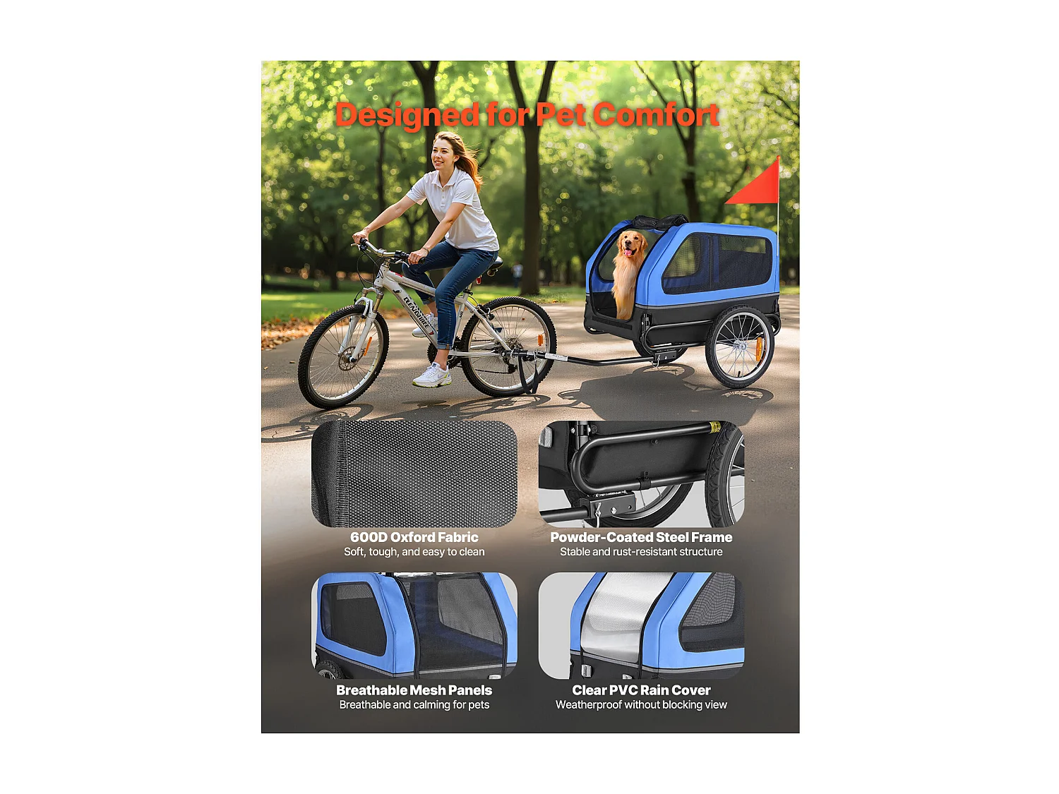 Remorque vélo SucceBuy pour Chien, Charge 40 kg, Porte Animaux de Compagnie de Vélos, Cadre Pliable Facile avec Roue à Dégagement Rapide, Réflecteur