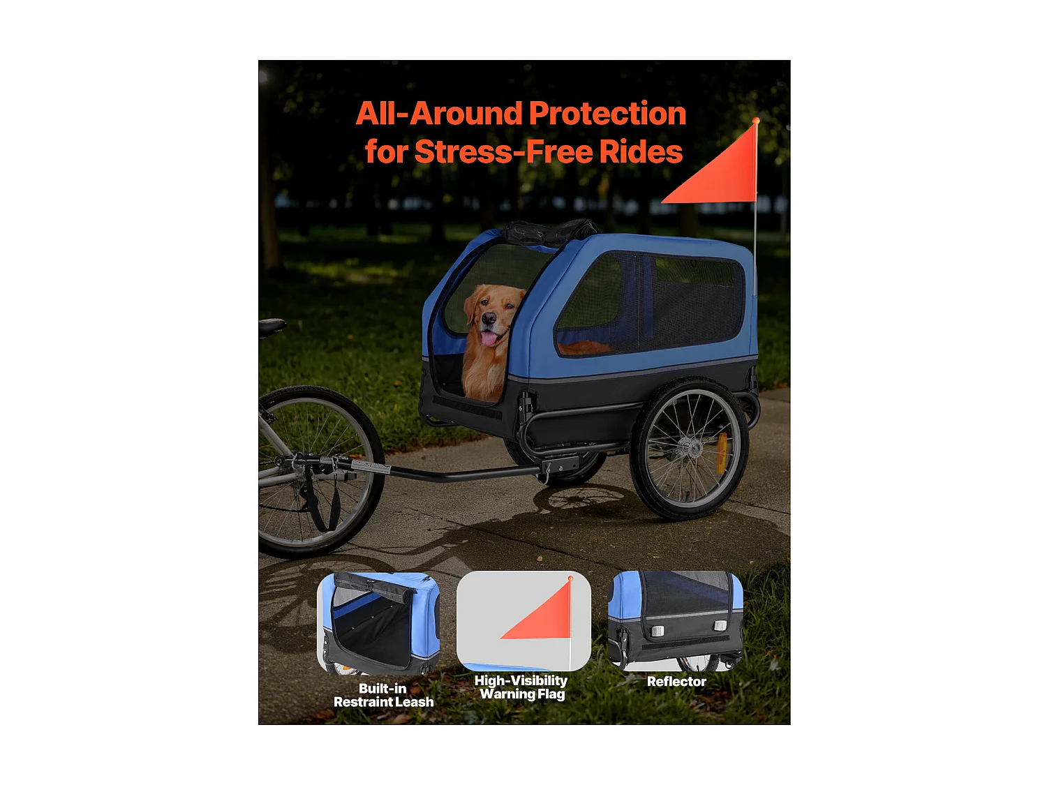 Remorque vélo SucceBuy pour Chien, Charge 40 kg, Porte Animaux de Compagnie de Vélos, Cadre Pliable Facile avec Roue à Dégagement Rapide, Réflecteur