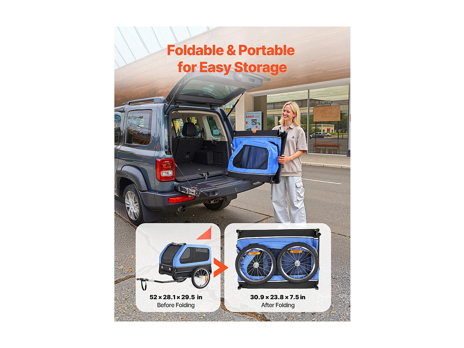 Remorque vélo SucceBuy pour Chien, Charge 40 kg, Porte Animaux de Compagnie de Vélos, Cadre Pliable Facile avec Roue à Dégagement Rapide, Réflecteur