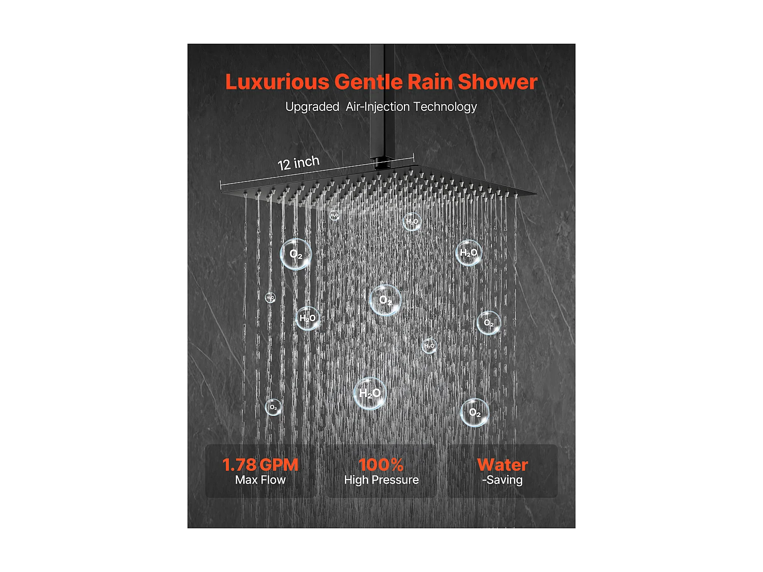 Colonne de Douche SucceBuy Kit de Douche, Système de Douche avec Pommeau de Tête Carré 305 mm, Douchette à Main et Kit de Garniture, Installation au Plafond