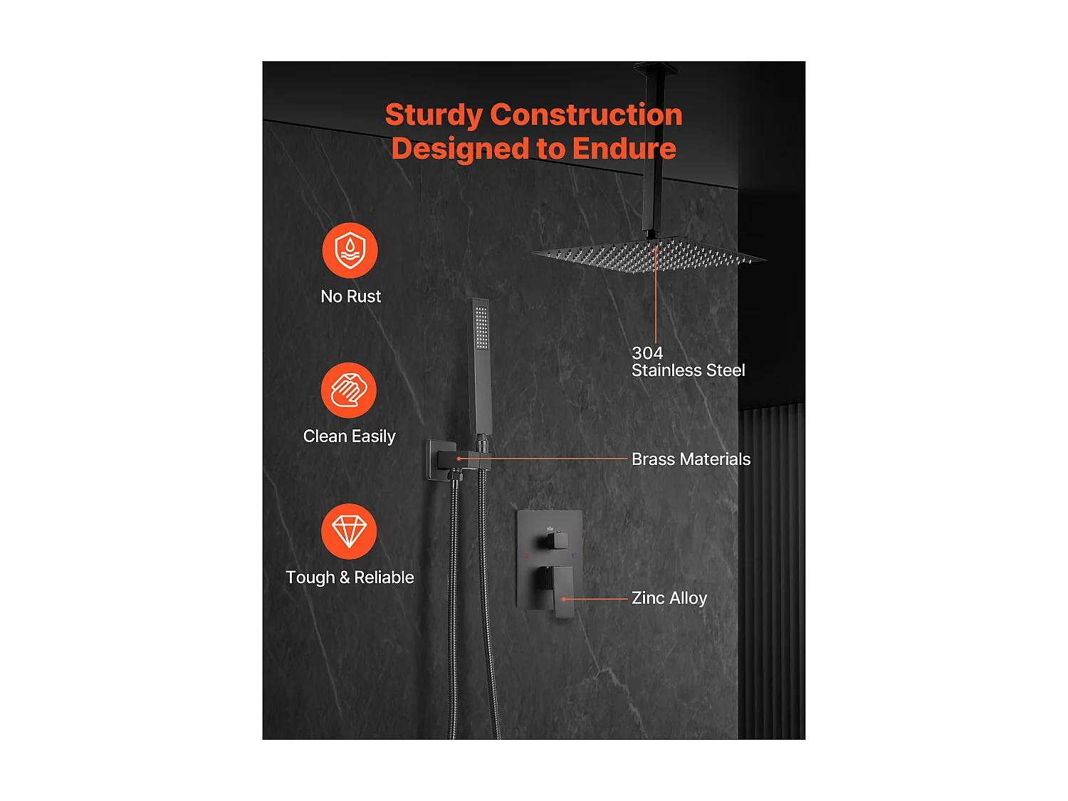 Colonne de Douche SucceBuy Kit de Douche, Système de Douche avec Pommeau de Tête Carré 305 mm, Douchette à Main et Kit de Garniture, Installation au Plafond
