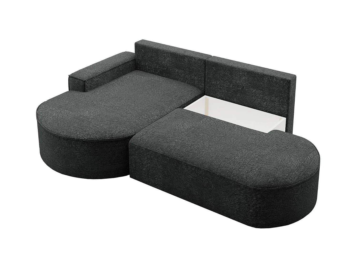 Canapé d'angle avec fonction couchage et coffre de lit Modena Round tissu Arena Graphite Gauche