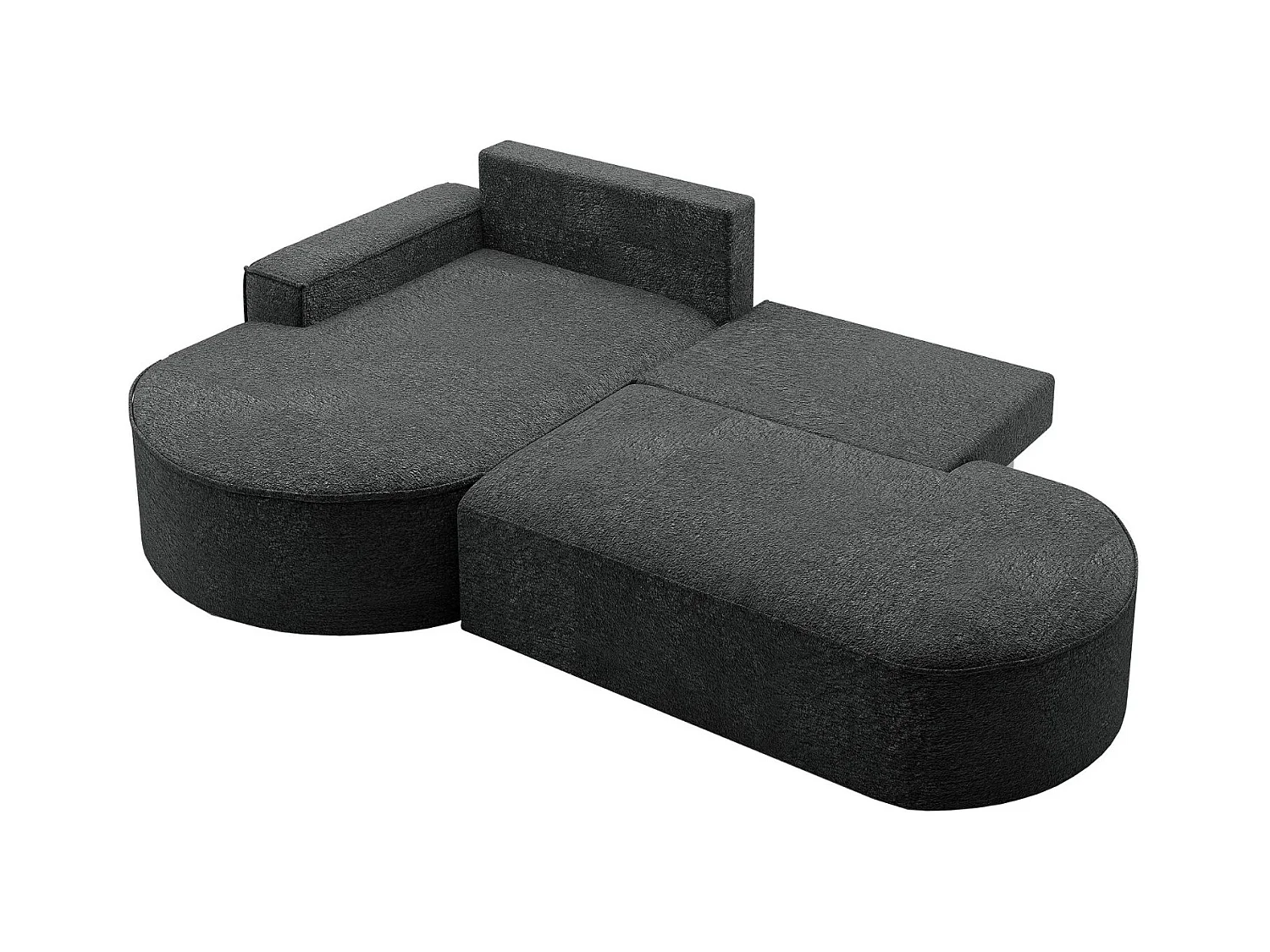 Canapé d'angle avec fonction couchage et coffre de lit Modena Round tissu Arena Graphite Gauche