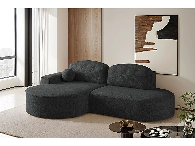 Canapé d'angle avec fonction couchage et coffre de lit Modena Round tissu Arena Graphite Gauche