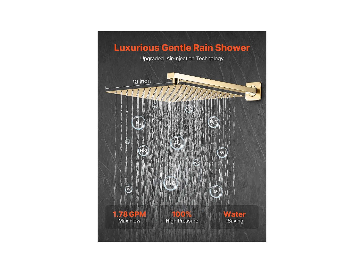 Colonne de Douche SucceBuy Ensemble de Douche avec Pommeau de Douche Carré Effet Pluie de 254 mm et Douchette à Main, Ensemble de Douche Mural, Or Brossé