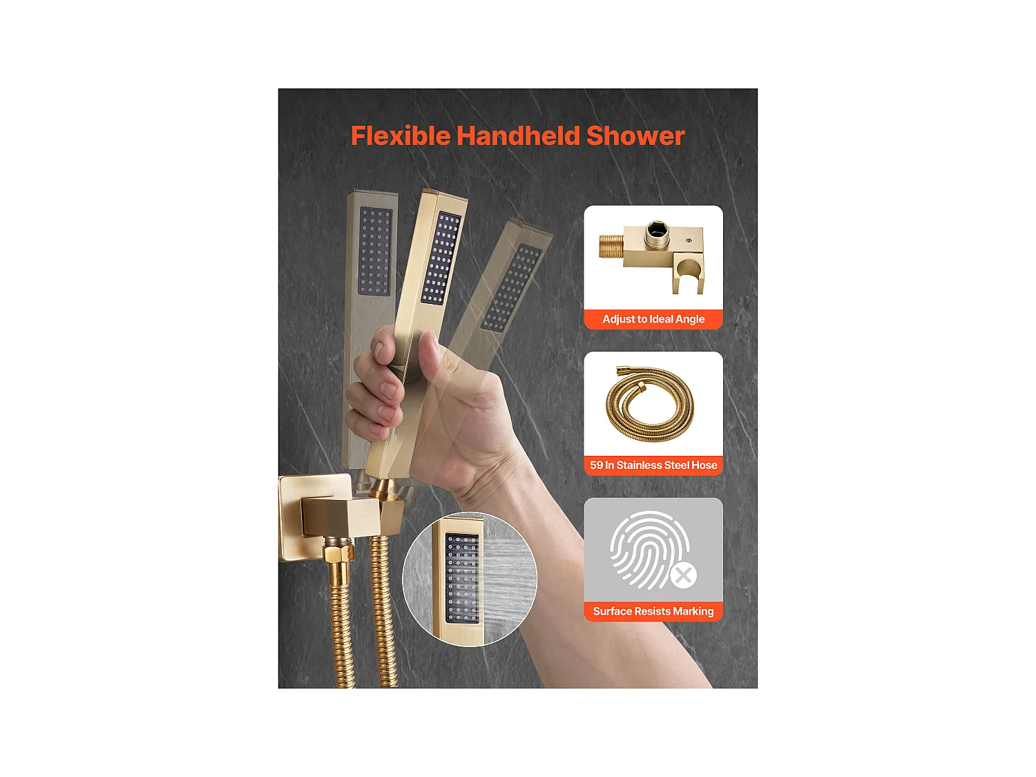 Colonne de Douche SucceBuy Ensemble de Douche avec Pommeau de Douche Carré Effet Pluie de 254 mm et Douchette à Main, Ensemble de Douche Mural, Or Brossé