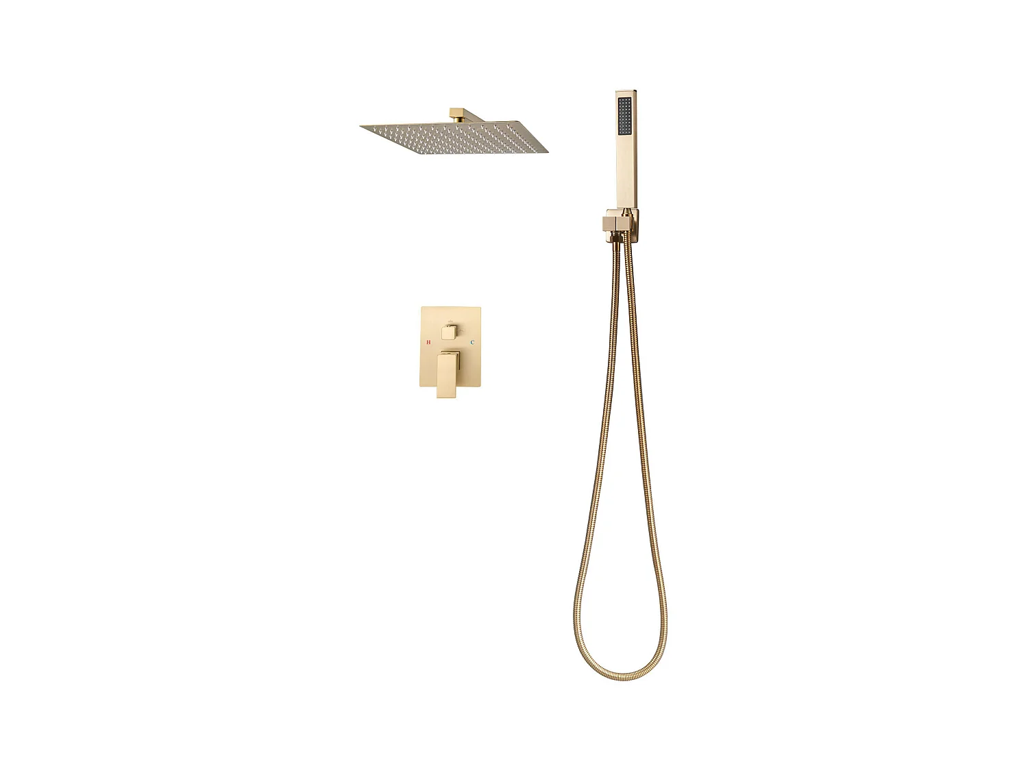 Colonne de Douche SucceBuy Ensemble de Douche avec Pommeau de Douche Carré Effet Pluie de 254 mm et Douchette à Main, Ensemble de Douche Mural, Or Brossé