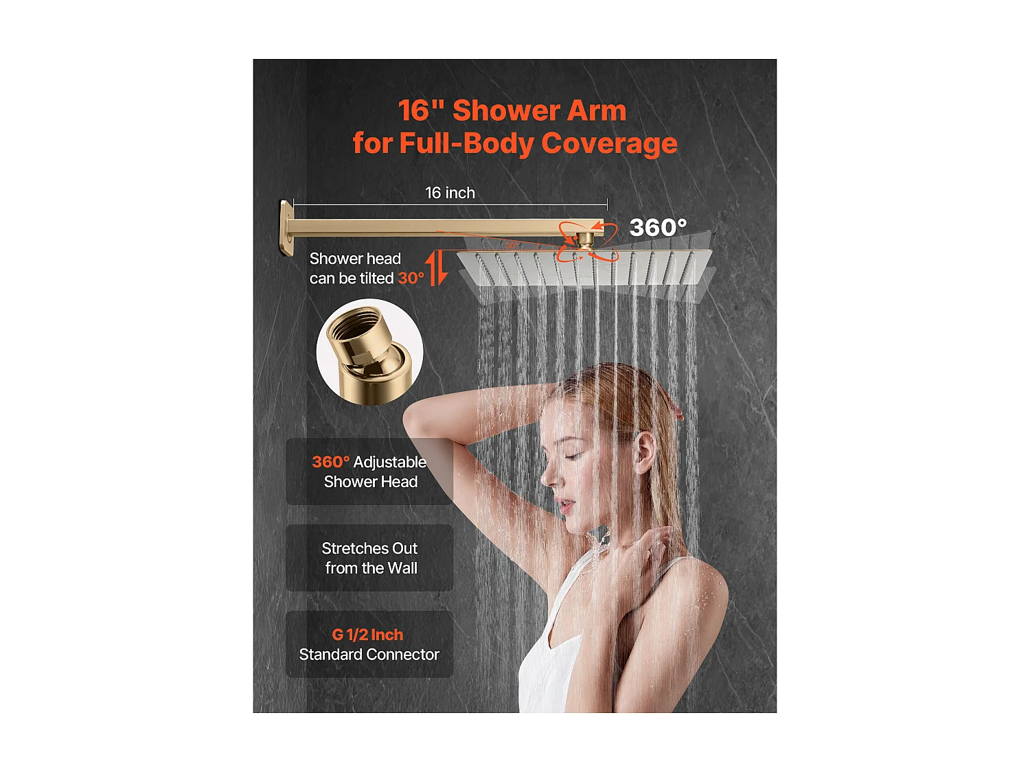 Kolumna Prysznicowa SucceBuy Zestaw Natryskowy z Kwadratową Głowicą Deszczową 254 mm i Prysznicem Ręcznym, do Montażu na Ścianie