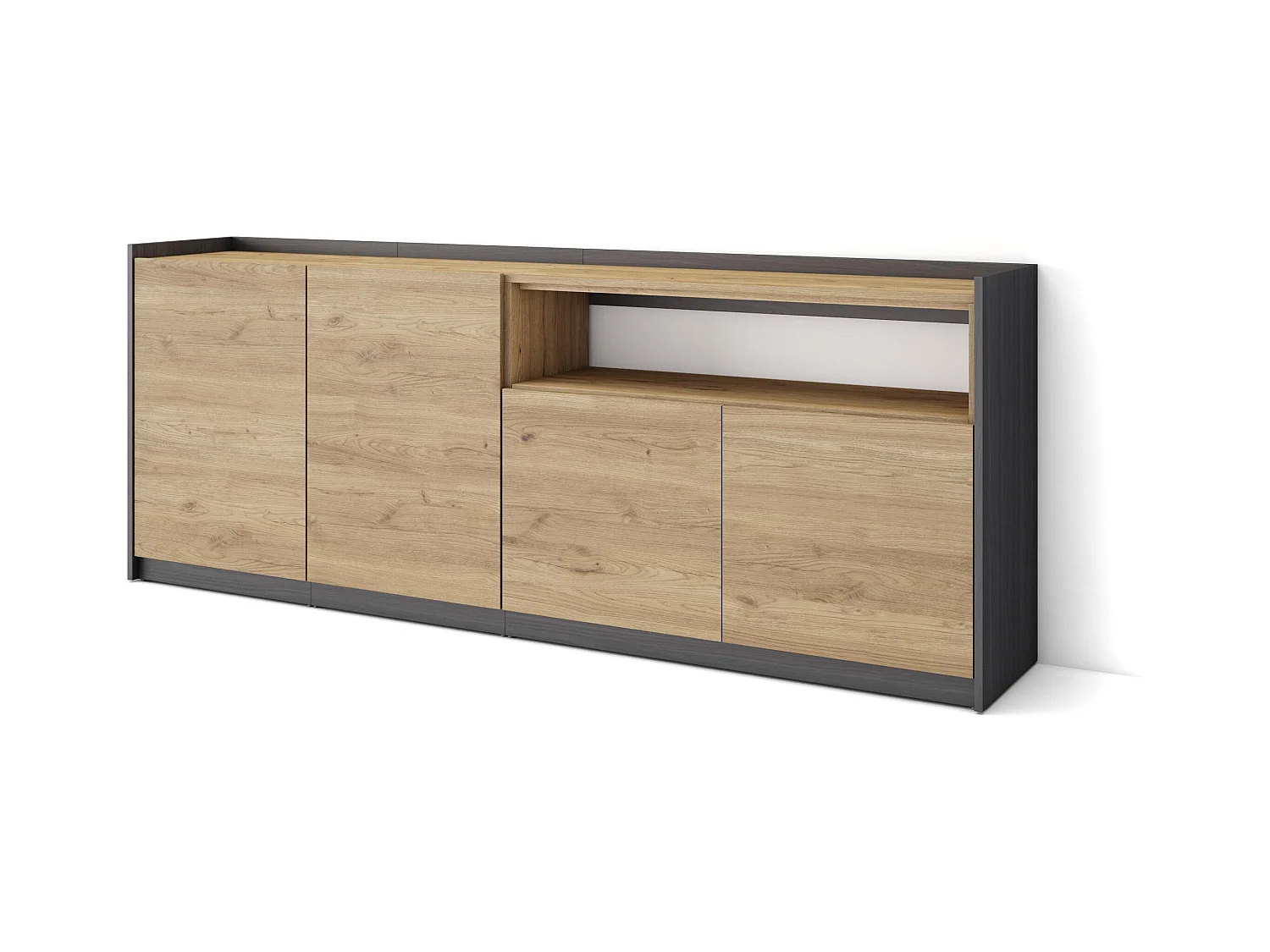 Aparadores para salón, 207x80x37 cm, 4 Puertas, Armario, zapatero, Roble y negro