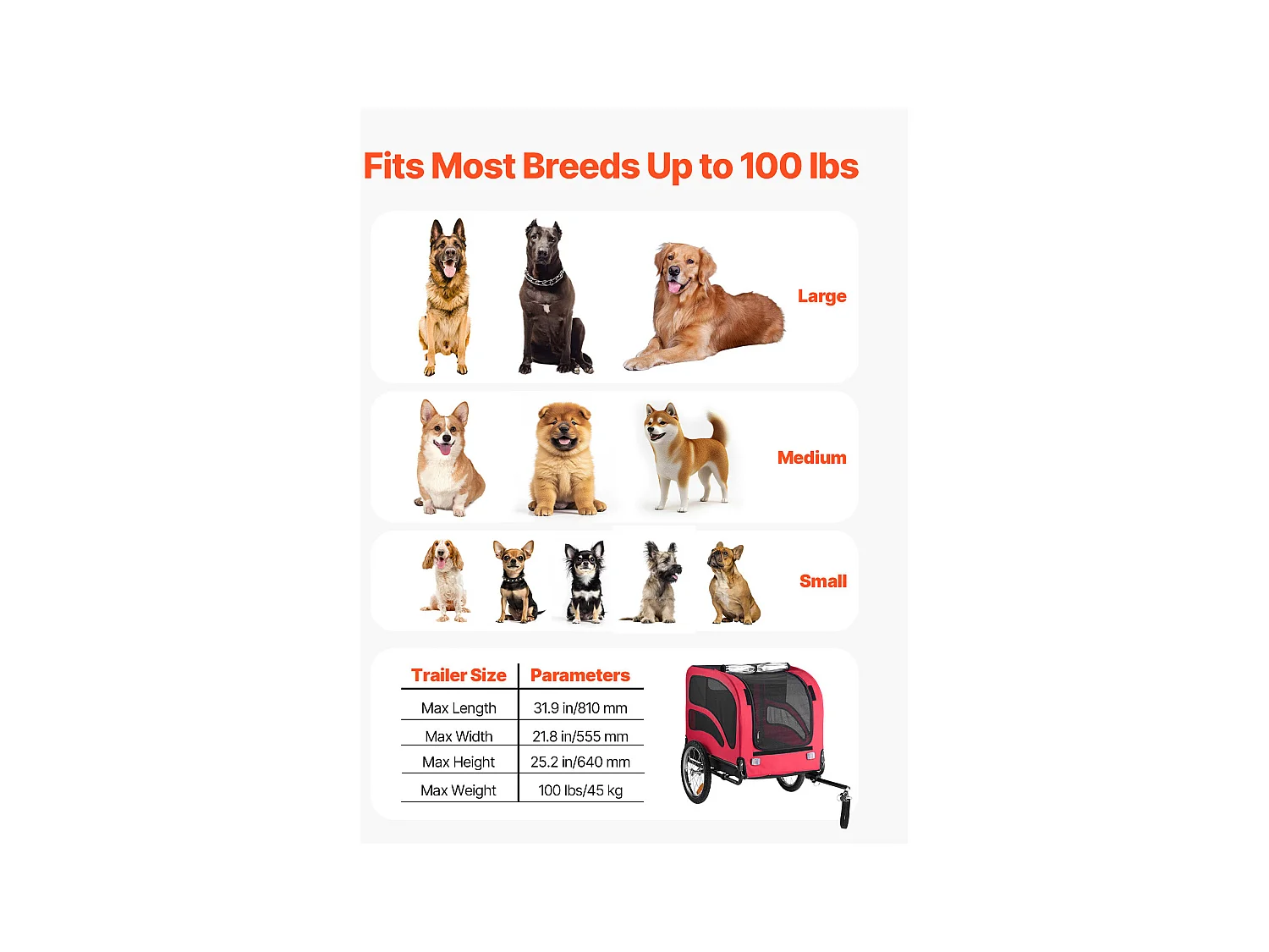 Remorque vélo SucceBuy pour Chien, Charge 45 kg, Porte Animaux de Compagnie de Vélos, Cadre Pliable Facile avec Roue à Dégagement Rapide, Réflecteur