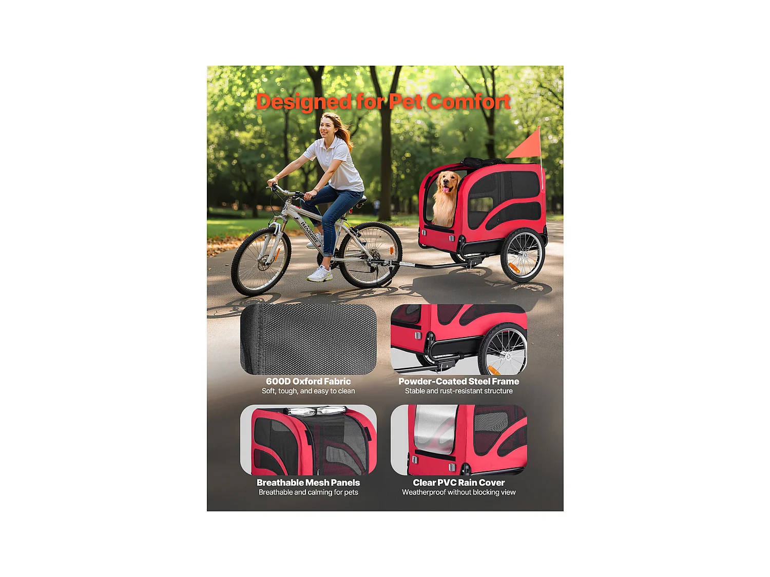 Remorque vélo SucceBuy pour Chien, Charge 45 kg, Porte Animaux de Compagnie de Vélos, Cadre Pliable Facile avec Roue à Dégagement Rapide, Réflecteur