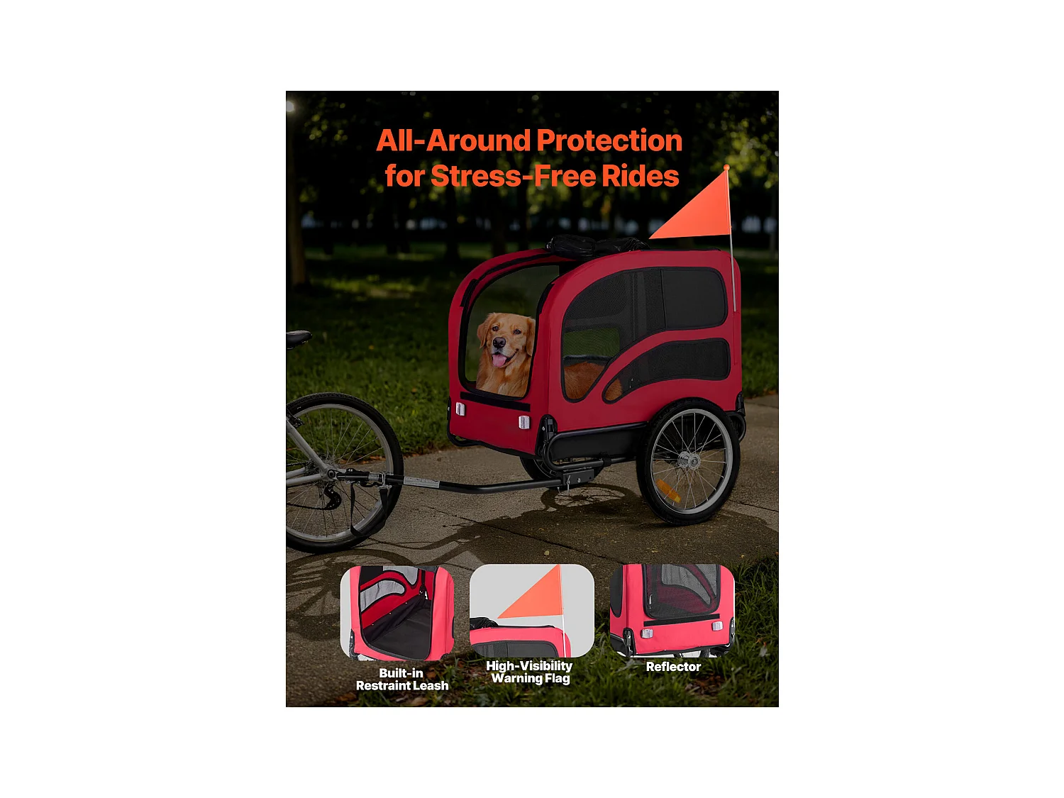 Remorque vélo SucceBuy pour Chien, Charge 45 kg, Porte Animaux de Compagnie de Vélos, Cadre Pliable Facile avec Roue à Dégagement Rapide, Réflecteur