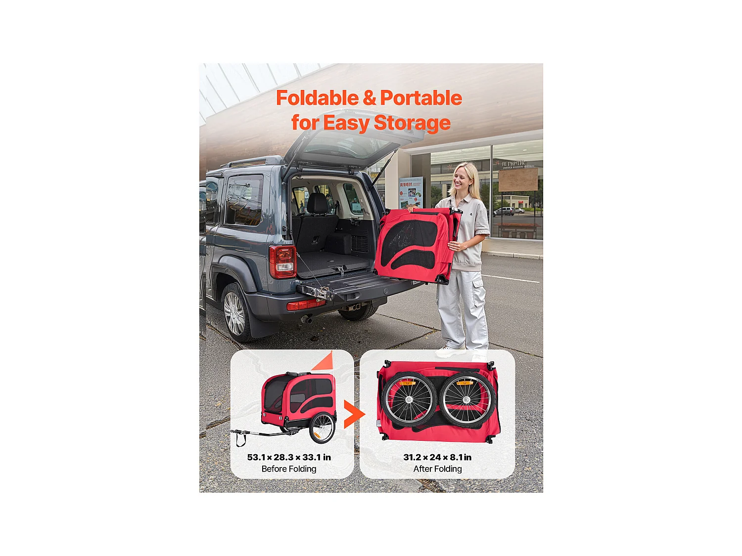 Remorque vélo SucceBuy pour Chien, Charge 45 kg, Porte Animaux de Compagnie de Vélos, Cadre Pliable Facile avec Roue à Dégagement Rapide, Réflecteur