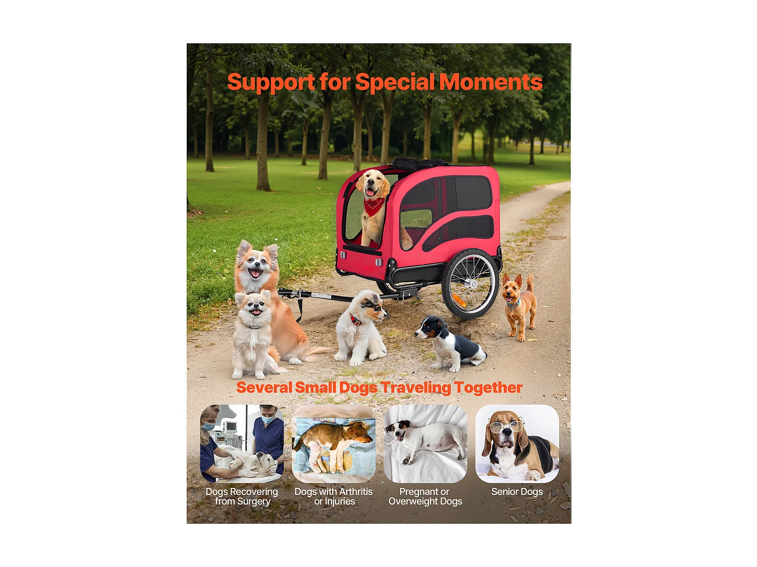 Remorque vélo SucceBuy pour Chien, Charge 45 kg, Porte Animaux de Compagnie de Vélos, Cadre Pliable Facile avec Roue à Dégagement Rapide, Réflecteur