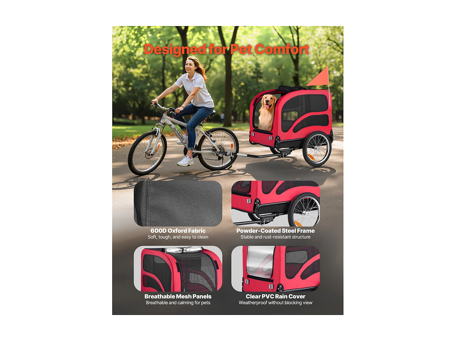 Remorque vélo SucceBuy pour Chien, Charge 45 kg, Porte Animaux de Compagnie de Vélos, Cadre Pliable Facile avec Roue à Dégagement Rapide, Réflecteur