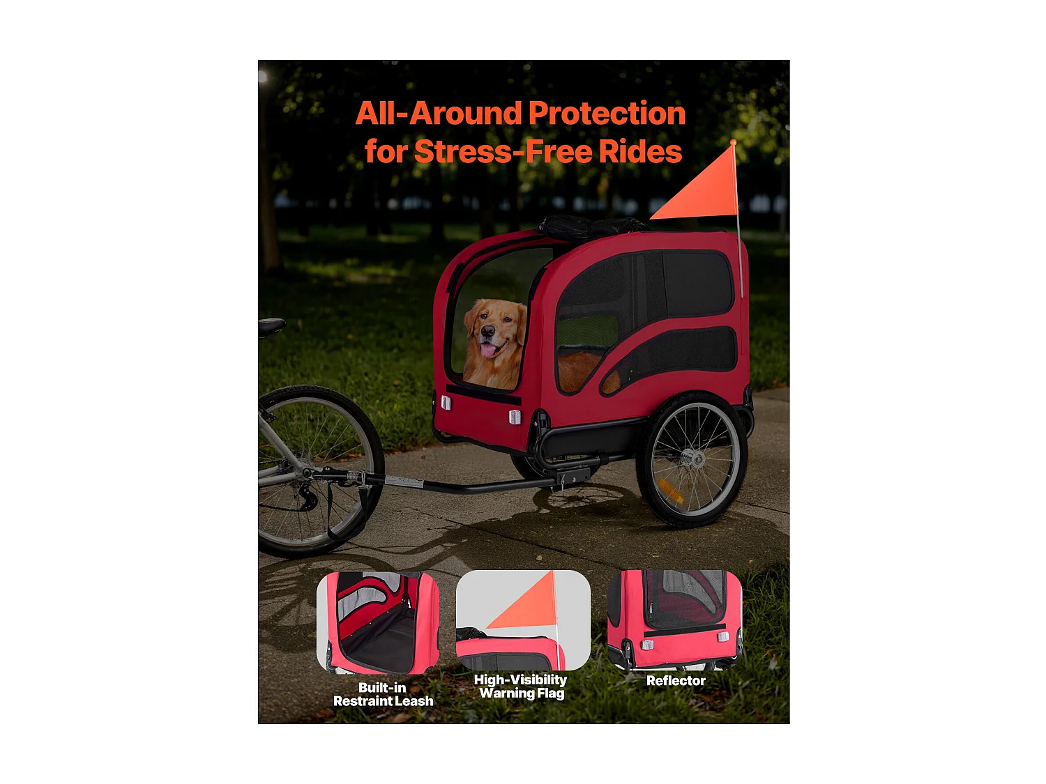 Remorque vélo SucceBuy pour Chien, Charge 45 kg, Porte Animaux de Compagnie de Vélos, Cadre Pliable Facile avec Roue à Dégagement Rapide, Réflecteur