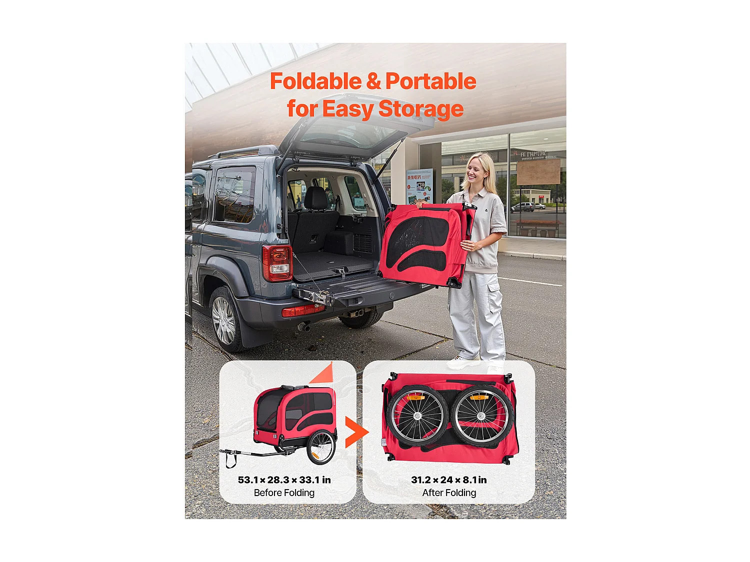 Remorque vélo SucceBuy pour Chien, Charge 45 kg, Porte Animaux de Compagnie de Vélos, Cadre Pliable Facile avec Roue à Dégagement Rapide, Réflecteur