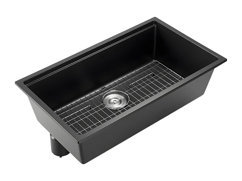 Moderne Küchenspüle SucceBuy aus Granit 83,8 cm, Unterbau-Spüle mit Großer Einzelspüle, Waschbecken mit Mehreren Zubehörteilen, Einfache Reinigung