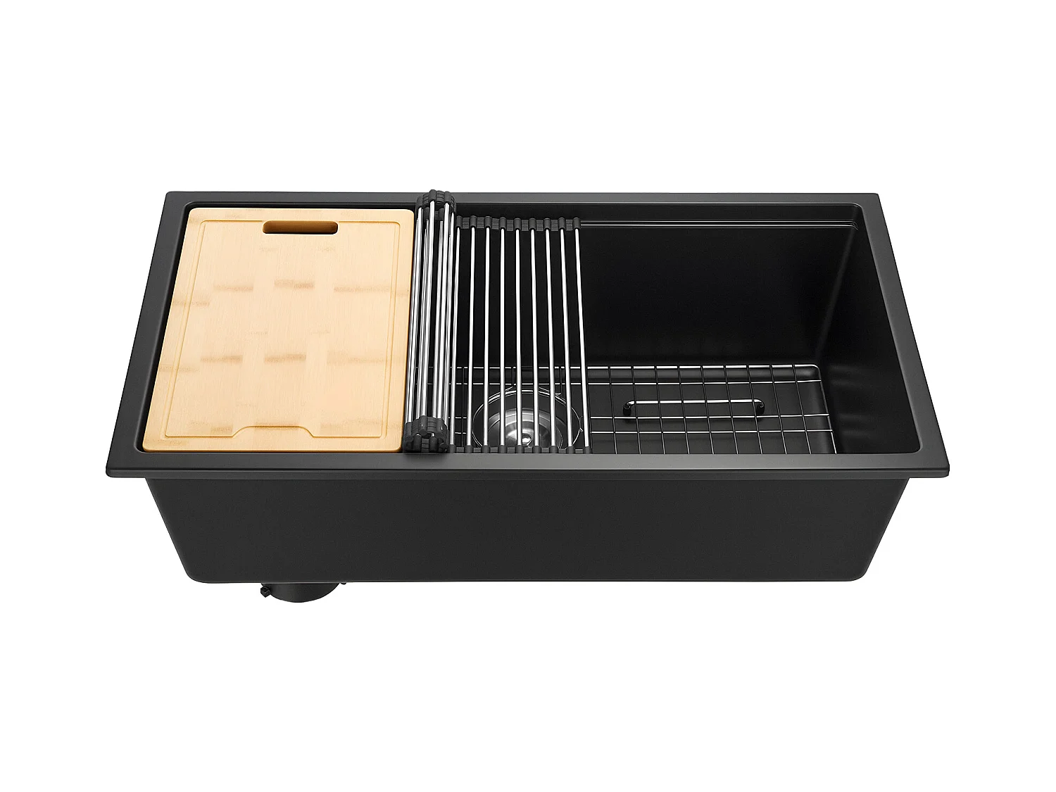 Évier de Cuisine SucceBuy Moderne en Granit de 83,8 cm, Évier sous Plan à Large Cuve Simple, Bac à Laver avec Accessoires Multiples, Nettoyage Facile