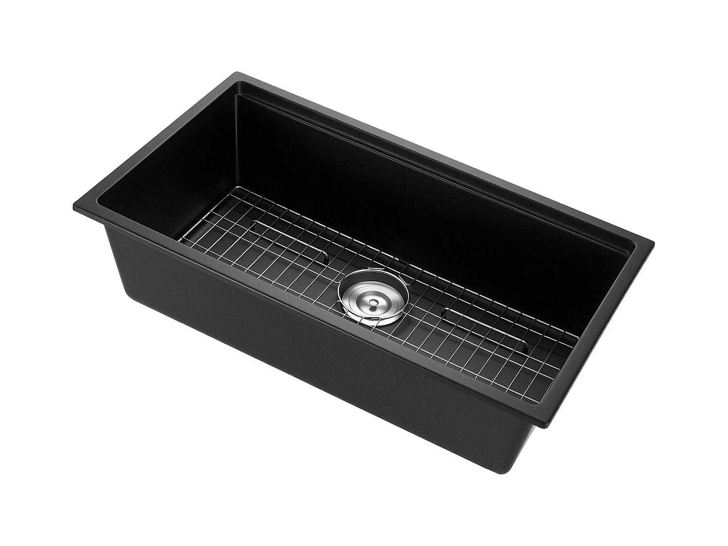 Évier de Cuisine SucceBuy Moderne en Granit de 83,8 cm, Évier sous Plan à Large Cuve Simple, Bac à Laver avec Accessoires Multiples, Nettoyage Facile